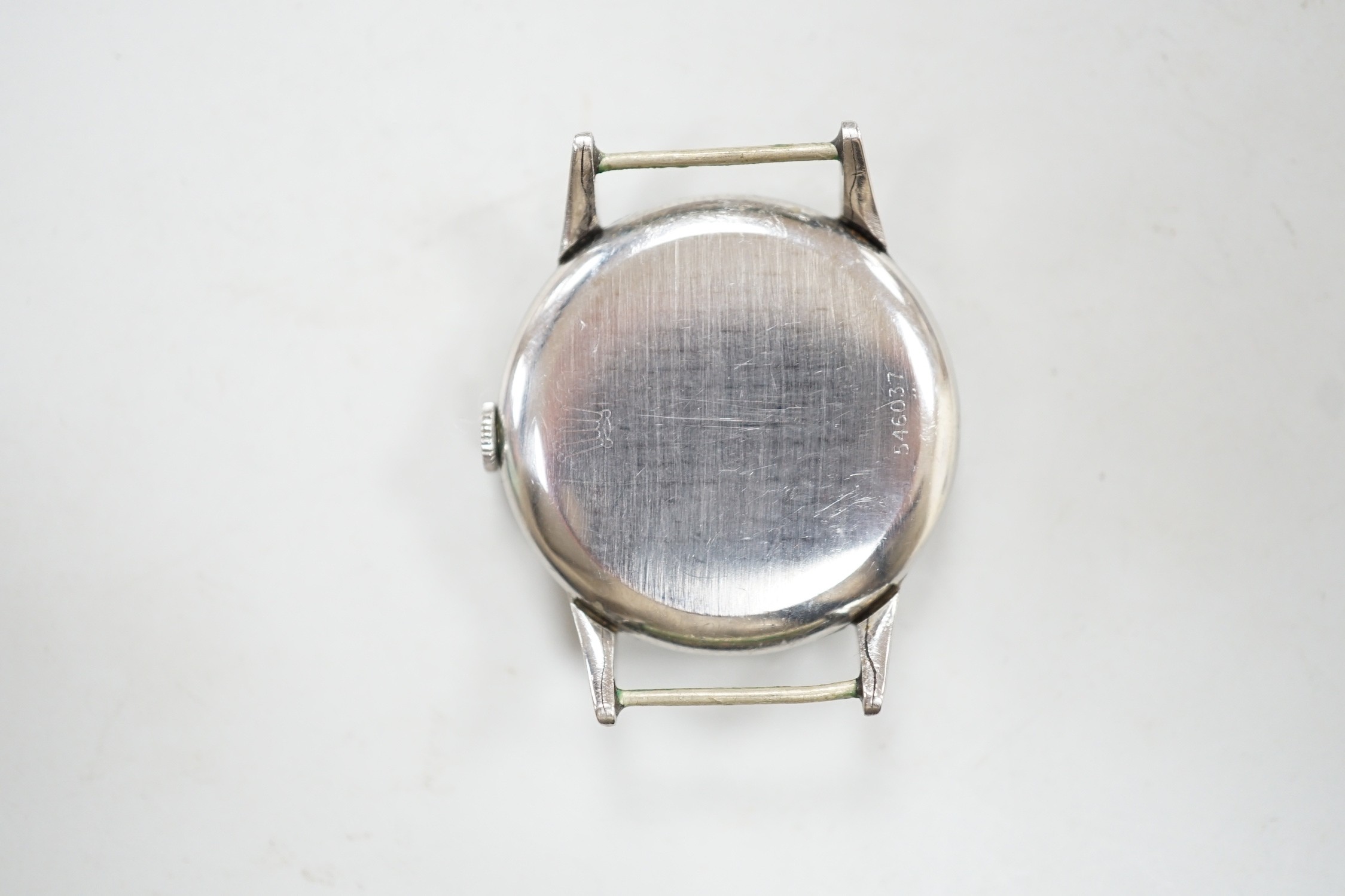 A gentleman's steel Rolex manual wind wrist watch, the case back numbered 546037, (a.f.), case diameter 31mm, no strap, box or papers.